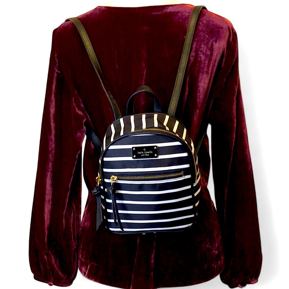 KATE SPADE NY Wilson Road French Stripe Backpack Black & White Stripe NWOT